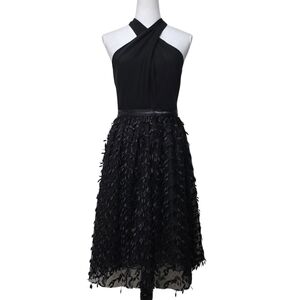 Carmen Marc Valvo Black Textured Midi Dress